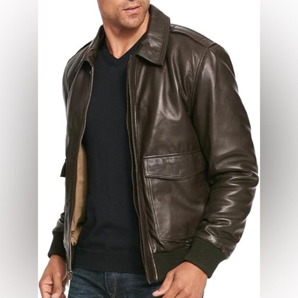 Men’s New Zealand Sheepskin Butter Soft Leather Aviator Bomber Jacket Large